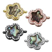 Cubic Zirconia Micro Pave Brass Connector, with Abalone Shell, Flower, plated, micro pave cubic zirconia & 1/1 loop Approx 1.5mm 