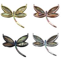 Animal Brass Pendants, with Abalone Shell, Dragonfly, plated, micro pave cubic zirconia & double-hole Approx 1.5mm 