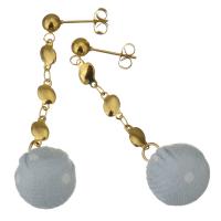 Stainless Steel Drop Earring, with Cotton, Round, gold color plated, for woman, 56mm 
