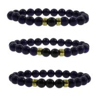 Synthetic Lapis Bracelet, with Black Agate & Zinc Alloy, antique gold color plated, Unisex 8mm Approx 7.5 Inch 
