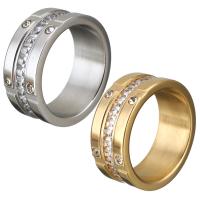 Stainless Steel Finger Ring, with Crystal, plated & for woman & faceted 9mm 