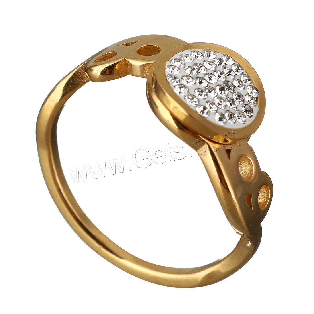 Rhinestone Stainless Steel Finger Ring, with Rhinestone Clay Pave, Flat Round, plated, different size for choice & for woman, more colors for choice, 10mm, Sold By PC