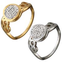 Rhinestone Stainless Steel Finger Ring, with Rhinestone Clay Pave, Flat Round, plated & for woman 10mm 