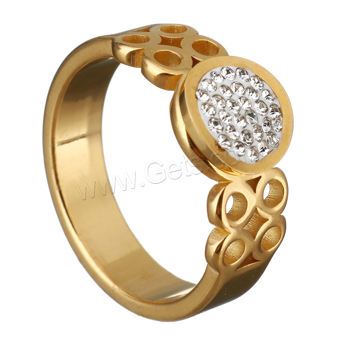 Rhinestone Stainless Steel Finger Ring, with Rhinestone Clay Pave, Flat Round, plated, different size for choice & for woman & hollow, more colors for choice, 9mm, Sold By PC