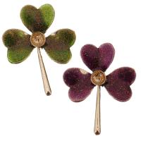 Zinc Alloy Brooch Finding, Three Leaf Clover, gold color plated, enamel & colorful powder 1mm, Inner Approx 5mm 