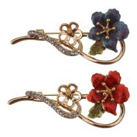Zinc Alloy Brooch Finding, Flower, gold color plated, enamel & with rhinestone & colorful powder 1mm, Inner Approx 10mm 
