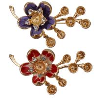 Zinc Alloy Brooch Finding, Flower, gold color plated, enamel & with rhinestone 1mm, Inner Approx 5,6,4mm 