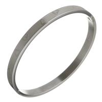 Stainless Steel Bangle, with heart pattern & for woman, original color, 6mm, Inner Approx 