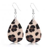 PU Leather Drop Earring, with Zinc Alloy, silver color plated & for woman 