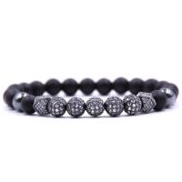 Black Stone Bracelet, with Brass, plated, micro pave cubic zirconia 8mm Approx 7 Inch 