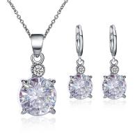 Rhinestone Zinc Alloy Jewelry Set, earring & necklace, with Crystal, silver color plated, oval chain & for woman & with rhinestone, 25mm Approx 18.7 Inch 
