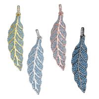 Brass Leaf Pendants, with Resin, plated, micro pave cubic zirconia Approx 