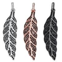 Brass Leaf Pendants, plated, micro pave cubic zirconia Approx 