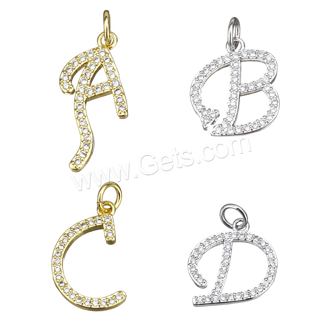 Letter Brass Pendants, Alphabet Letter, plated, different styles for choice & micro pave cubic zirconia, more colors for choice, 9x21x2mm, Hole:Approx 3.5mm, Sold By PC