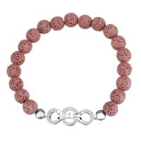 Lava Bead Bracelet, with Zinc Alloy, silver color plated, Unisex & with rhinestone  Approx 7 Inch 