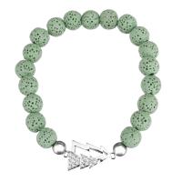 Lava Bead Bracelet, with Zinc Alloy, Christmas Tree, silver color plated, Unisex & with rhinestone  Approx 7 Inch 