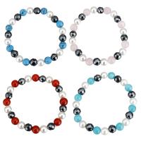 Glass Pearl Jewelry Bracelets, with Gemstone & Hematite & Unisex & faceted   Approx 7 Inch 