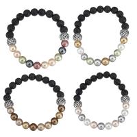 Lava Bead Bracelet, with Glass Pearl & Zinc Alloy, antique silver color plated, Unisex Approx 7 Inch 