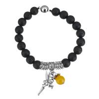 Lava Bead Bracelet, with Glass Beads & Zinc Alloy, Angel, word love, antique silver color plated, charm bracelet & Unisex   Approx 7 Inch 