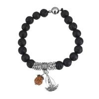 Lava Bead Bracelet, with Wood & Zinc Alloy, Sail Boat, word love, antique silver color plated, charm bracelet & Unisex   Approx 7 Inch 