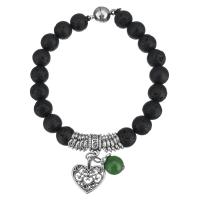 Lava Bead Bracelet, with Dyed Jade & Zinc Alloy, Heart, word love, antique silver color plated, charm bracelet & Unisex   Approx 7 Inch 