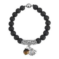 Lava Bead Bracelet, with Tiger Eye & Zinc Alloy, Shell, antique silver color plated, charm bracelet & Unisex   Approx 7 Inch 