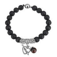 Lava Bead Bracelet, with Tiger Eye & Zinc Alloy, Heart, word love, antique silver color plated, charm bracelet & Unisex 8.5xx15mm Approx 7 Inch 