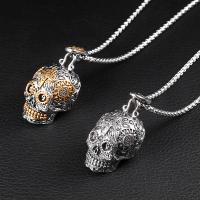 Stainless Steel Necklace, Skull, box chain & for man & with rhinestone & blacken Approx 23.6 Inch 