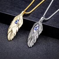 Stainless Steel Necklace, Feather, Unisex & evil eye pattern & box chain & blacken Approx 23.6 Inch 