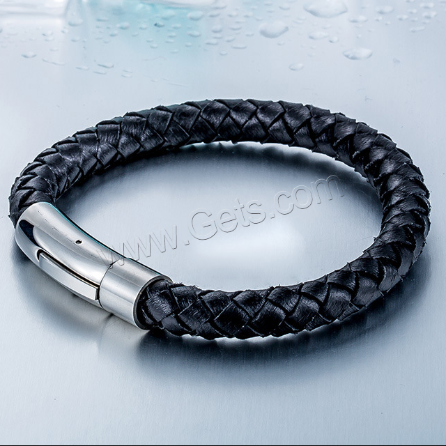 PU Leder Armband, mit Titanstahl, poliert, unterschiedliche Länge der Wahl & für den Menschen, schwarz, verkauft von Strang