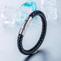 PU Leather Bracelet, with Titanium Steel, polished & for man, black 