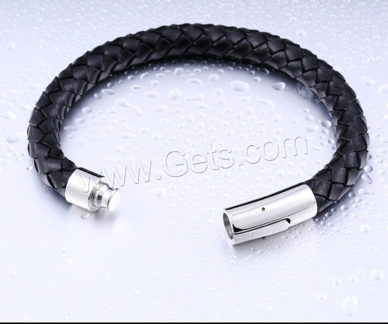 PU Leder Armband, mit Titanstahl, poliert, unterschiedliche Länge der Wahl & für den Menschen, schwarz, verkauft von Strang