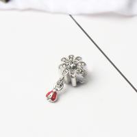 Zinc Alloy European Pendants, Flower, silver color plated, without troll & enamel & with rhinestone Approx 5mm 