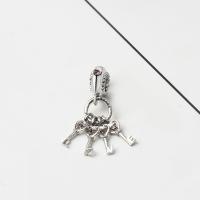 Zinc Alloy European Pendants, Key, silver color plated, without troll & with rhinestone Approx 5mm 