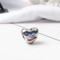 Rhinestone Zinc Alloy European Beads, Heart, silver color plated, without troll & enamel & with rhinestone Approx 5mm 