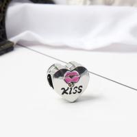 Rhinestone Zinc Alloy European Beads, Heart, silver color plated, without troll & enamel & with rhinestone Approx 5mm 