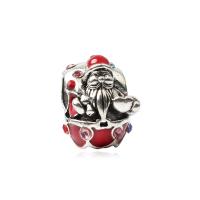 Rhinestone Zinc Alloy European Beads, Santa Claus, antique silver color plated, without troll & enamel & with rhinestone Approx 5mm 