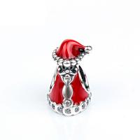 Strass Messing Europa Perlen, Weihnachtsmütze, silberfarben plattiert, ohne troll & Emaille & mit Strass, 11x14mm, verkauft von PC