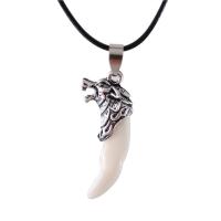 Stainless Steel Jewelry Necklace, with Waxed Nylon Cord & Resin, Wolf Tooth, Unisex & blacken Approx 17.5 Inch 