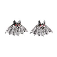 Zinc Alloy Rhinestone Stud Earring, Bat, antique silver color plated, for woman & with rhinestone 