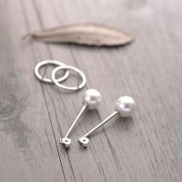 925 Sterling Silver Split Earring, with Shell Pearl, for woman, 42mm 