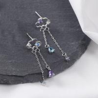 Sterling Silver Drop Earring, 925 Sterling Silver, for woman & with rhinestone, silver color, 35mm 