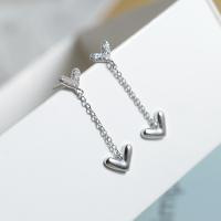 Sterling Silver Drop Earring, 925 Sterling Silver, for woman & with rhinestone, silver color, 34mm 