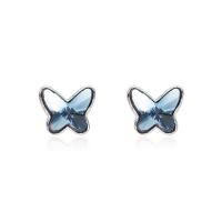 Sterling Silver Stud Earring, argent sterling 925, avec Cristal naturel, papillon, pour femme, bleu Vendu par paire