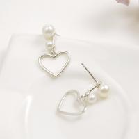 Plastic Pearl Zinc Alloy Earring, 925 Sterling Silver, with ABS Plastic Pearl, for woman, silver color, 26mm 