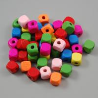 Gefärbtes Holz Perlen, Würfel, Einbrennlack, gemischte Farben, 10mm, Bohrung:ca. 4mm, 100PCs/Tasche, verkauft von Tasche