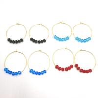 Brass Hoop Earring, with Quartz, gold color plated, for woman 34mm 
