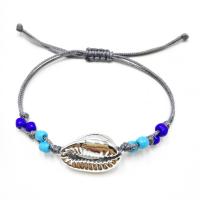 bracelet Woven Ball de connecteur en coquillage naturel , corde en nylon, avec Seedbead & coquille, Placage de couleur argentée, pour femme Environ 6.30 pouce, Vendu par brin