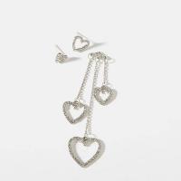 Zinc Alloy Asymmetric Earrings, Heart, plated, for woman & with rhinestone 