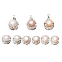 Brass Freshwater Pearl Jewelry Sets, Stud Earring & pendant, with Brass, Potato, silver color plated, micro pave cubic zirconia Approx 